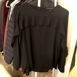 Banana Republic Black Ruffled Long-sleeve Blouse